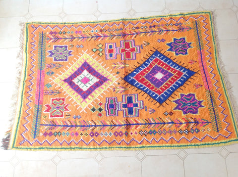 AZILAL. Vintage Moroccan Rug. Wool Boucherouite Carpet. Modern Design.