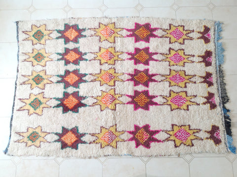 AZILAL. Vintage Moroccan Rug. Wool Boucherouite Carpet. Modern Design.