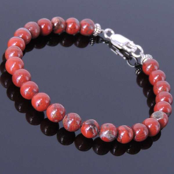 Men's Women Red Japser Stone Sterling Silver Bracelet 925 Spacer DiyNotion Handmade BR462