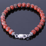 Men's Women Red Japser Stone Sterling Silver Bracelet 925 Spacer DiyNotion Handmade BR462