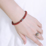 Men's Women Red Japser Stone Sterling Silver Bracelet 925 Fleur de Lis Bead DiyNotion Handmade BR463