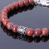 Men's Women Red Japser Stone Sterling Silver Bracelet 925 Fleur de Lis Bead DiyNotion Handmade BR463