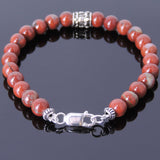 Men's Women Red Japser Stone Sterling Silver Bracelet 925 Fleur de Lis Bead DiyNotion Handmade BR463