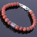 Men's Women Red Japser Stone Sterling Silver Bracelet 925 Fleur de Lis Bead DiyNotion Handmade BR463