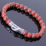 Men's Women Red Jasper Stone Sterling Silver Bracelet 925 Fish Charm Lucky DiyNotion Handmade BR464