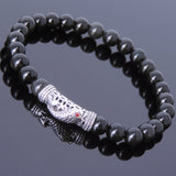 Men's Women Black Obsidian Sterling Silver Bracelet Gemstone 925 Fish Charm Lucky DiyNotion Handmade BR465