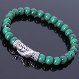 Men's Women Malachite Sterling Silver Bracelet Gemstone 925 Fish Charm Lucky DiyNotion Handmade BR467