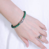 Men's Women Malachite Sterling Silver Bracelet Gemstone 925 Fish Charm Lucky DiyNotion Handmade BR467