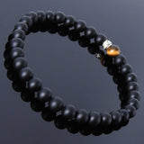 Men's Women Matte Black Onyx Tiger Eye Sterling Silver Bracelet Gemstone 925 Lucky Spacer DiyNotion Handmade BR192E