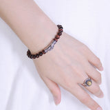 Men's Women Red Tiger Eye Sterling Silver Bracelet 925 Fish Charm Lucky DiyNotion Handmade BR468