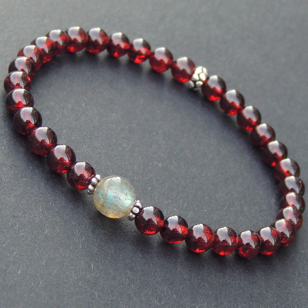 Men's Women Garnet Labradorite Sterling Silver Bracelet Gemstone 925 Spacer DiyNotion Handmade BR470