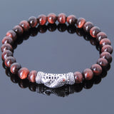 Men's Women Red Tiger Eye Sterling Silver Bracelet 925 Fish Charm Lucky DiyNotion Handmade BR468