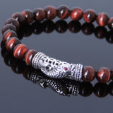 Men's Women Red Tiger Eye Sterling Silver Bracelet 925 Fish Charm Lucky DiyNotion Handmade BR468