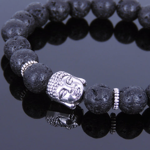 Lava Rock Tibetan Silver Bracelet Buddha Yoga Mala for Men Women DiyNotion Handmade T057