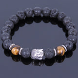 Lava Rock Tiger Eye Tibetan Silver Bracelet Buddha Yoga Mala for Men Women DiyNotion Handmade T059
