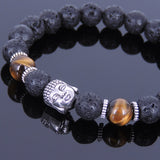Lava Rock Tiger Eye Tibetan Silver Bracelet Buddha Yoga Mala for Men Women DiyNotion Handmade T059