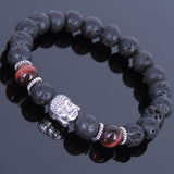 Lava Rock Tiger Eye Tibetan Silver Bracelet Buddha Yoga Mala for Men Women DiyNotion Handmade T060
