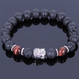 Lava Rock Tiger Eye Tibetan Silver Bracelet Buddha Yoga Mala for Men Women DiyNotion Handmade T060
