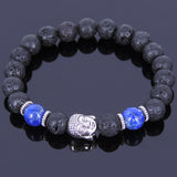 Lava Rock Lapis Tibetan Silver Bracelet Buddha Yoga Mala for Men Women DiyNotion Handmade T062