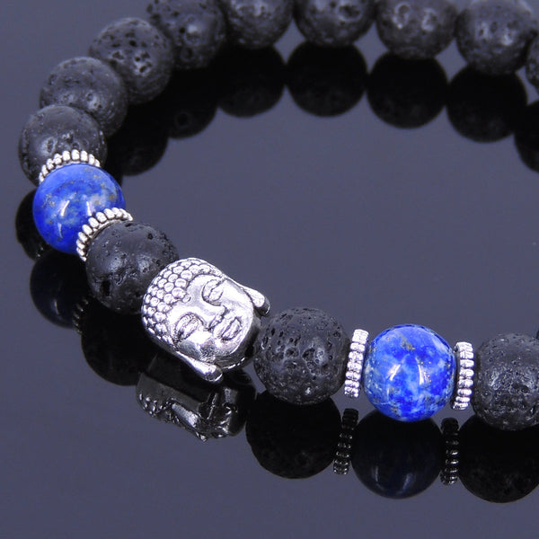 Lava Rock Lapis Tibetan Silver Bracelet Buddha Yoga Mala for Men Women DiyNotion Handmade T062