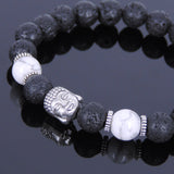 Lava Rock White Howlite Tibetan Silver Bracelet Buddha Yoga Mala for Men Women DiyNotion Handmade T063