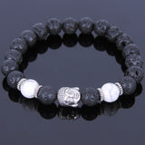 Lava Rock White Howlite Tibetan Silver Bracelet Buddha Yoga Mala for Men Women DiyNotion Handmade T063