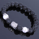 Lava Rock White Howlite Tibetan Silver Bracelet Buddha Yoga Mala for Men Women DiyNotion Handmade T063