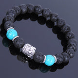 Lava Rock Turquoise Tibetan Silver Bracelet Buddha Yoga Mala for Men Women DiyNotion Handmade T064