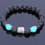 Lava Rock Turquoise Tibetan Silver Bracelet Buddha Yoga Mala for Men Women DiyNotion Handmade T064
