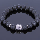Lava Rock Tibetan Silver Bracelet Buddha Yoga Mala for Men Women DiyNotion Handmade T057