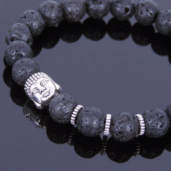 Lava Rock Tibetan Silver Bracelet Buddha Yoga Mala for Men Women DiyNotion Handmade T058