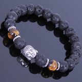 Lava Rock Tiger Eye Tibetan Silver Bracelet Buddha Yoga Mala for Men Women DiyNotion Handmade T059