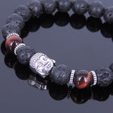 Lava Rock Tiger Eye Tibetan Silver Bracelet Buddha Yoga Mala for Men Women DiyNotion Handmade T060