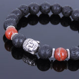 Lava Rock Jasper Stone Tibetan Silver Bracelet Buddha Yoga Mala for Men Women DiyNotion Handmade T061