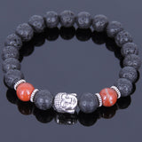 Lava Rock Jasper Stone Tibetan Silver Bracelet Buddha Yoga Mala for Men Women DiyNotion Handmade T061