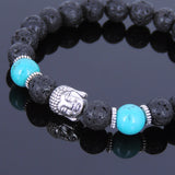 Lava Rock Turquoise Tibetan Silver Bracelet Buddha Yoga Mala for Men Women DiyNotion Handmade T064