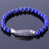 Men's Women Lapis Sterling Silver Bracelet Gemstone 925 Fish Charm DiyNotion Handmade BR474