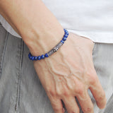 Men's Women Lapis Sterling Silver Bracelet Gemstone Cross Charm DiyNotion Handmade BR478