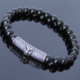 Men's Women Black Obsidian Sterling Silver Bracelet Gemstone Cross Charm DiyNotion Handmade BR479