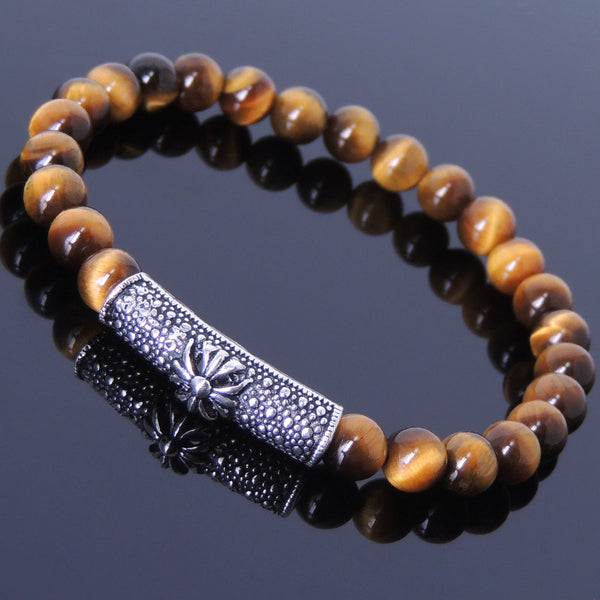 Men's Women Tiger Eye Sterling Silver Bracelet Gemstone Cross Charm DiyNotion Handmade BR482