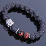 Lava Rock Tiger Eye Tibetan Silver Bracelet Buddha Yoga Mala for Men Women DiyNotion Handmade T066
