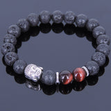 Lava Rock Tiger Eye Tibetan Silver Bracelet Buddha Yoga Mala for Men Women DiyNotion Handmade T066