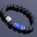 Lava Rock Lapis Tibetan Silver Sakyamuni Bracelet Buddha Yoga Mala for Men Women DiyNotion Handmade T069