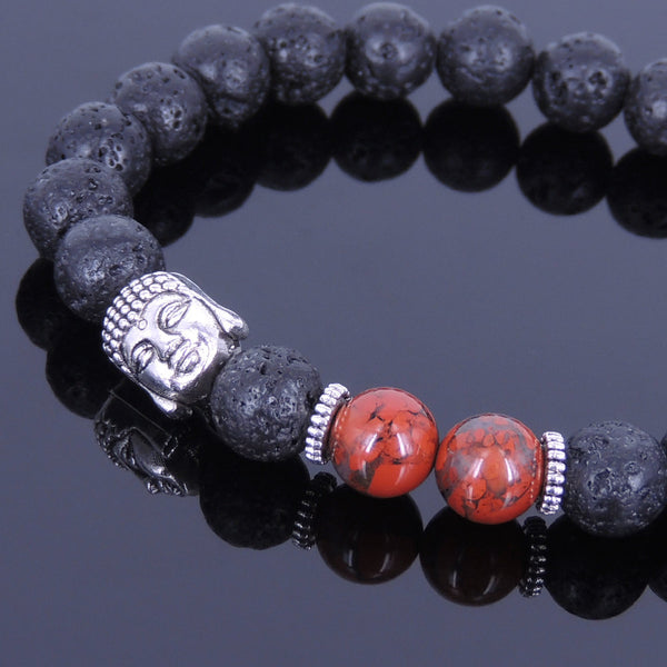 Lava Rock Jasper Stone Tibetan Silver Sakyamuni Bracelet Buddha Yoga Mala for Men Women DiyNotion Handmade T070