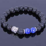 Lava Rock Lapis Tibetan Silver Sakyamuni Bracelet Buddha Yoga Mala for Men Women DiyNotion Handmade T069