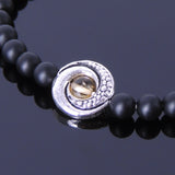 Mens' Women Matte Black Onyx Citrine Sterling Silver Bracelet 925 Charm DiyNotion Handmade BR473