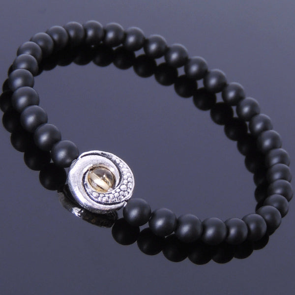 Mens' Women Matte Black Onyx Citrine Sterling Silver Bracelet 925 Charm DiyNotion Handmade BR473