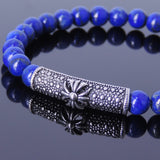 Men's Women Lapis Sterling Silver Bracelet Gemstone Cross Charm DiyNotion Handmade BR478
