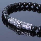 Men's Women Black Obsidian Sterling Silver Bracelet Gemstone Cross Charm DiyNotion Handmade BR479