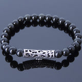 Men's Women Black Obsidian Sterling Silver Bracelet Gemstone Cross Charm DiyNotion Handmade BR479
